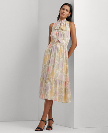 Женское платье с жатым жоржетом и завязками на шее с цветочным принтом LAUREN Ralph Lauren
