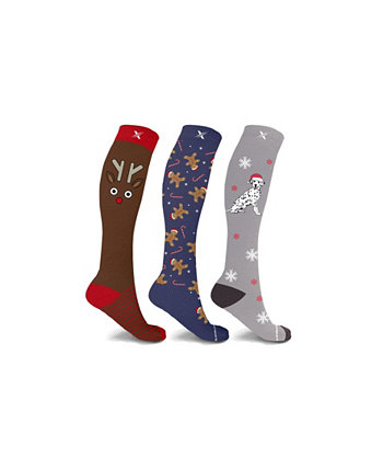 Мужские и женские носки Holiday Joy с высокой степенью сжатия до колен - 3 пары Extreme Fit