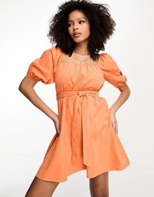  Платье-мини с поясом Lola May в оранжевом цвете Lola May