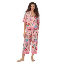 Women's Beauty Sleep Social 2-Piece Notch Pajama Top & Cropped Bottoms Sleep Set Beauty Sleep Social