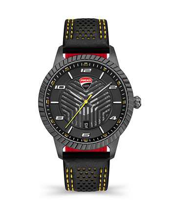 Мужские кварцевые часы из натуральной кожи черного цвета 44 мм Ducati Corse
