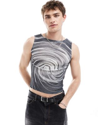 COLLUSION Printed muscle mesh tank top with swirl print Collusion