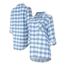 Женская ночная рубашка в клетку с длинными рукавами и пуговицами Concepts Sport Blue Los Angeles Chargers Sienna Unbranded