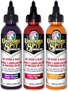 Unicorn SPiT Sparkling - Gel Stain & Glaze - 4oz Sunset Sparkle Collection - Violet Vulture, Dolly Firebird, Golden Gosling Unicorn SPiT