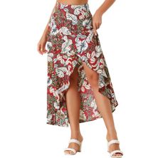 Women's Summer High Waist Asymmetrical Tropical Maxi Skirt ALLEGRA K