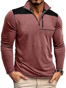 EDITCOZY Men's Zipper Polo Shirts with Pocket Casual Long Sleeve Color Block Collared Golf Shirts Top Editcozy