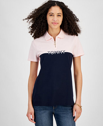 Women's Colorblock Logo Zip-Front Polo Shirt Tommy Hilfiger