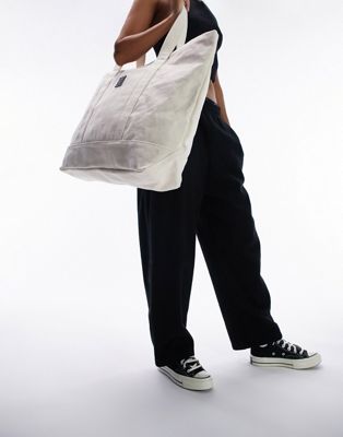 Кремовая объемная сумка-тоут унисекс из холщовой ткани Topshop TOPSHOP