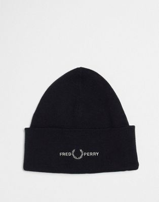 Черная шапка-бини унисекс с логотипом Fred Perry Fred Perry