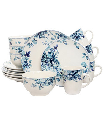 Традиционный набор столовой посуды с синей розой Elama из 16 предметов Elama