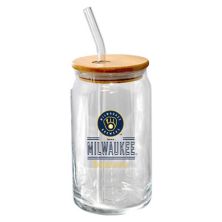 The Memory Company Milwaukee Brewers 16oz. Classic Crew Beer Glass with Bamboo Lid The Memory Company