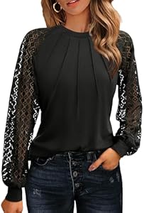 HOTOUCH Womens Lace Long Sleeve Tops Dressy Casual Blouses Pleated Work Dressy Shirts Holiday Outfits S-3XL Hotouch