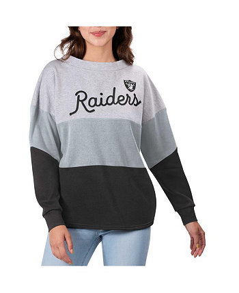 Женский пуловер Las Vegas Raiders Outfield с глубоким V-образным вырезом и глубоким v-образным вырезом на спине с меланжевым серым и черным мелками Touch