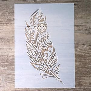 DIY Decorative Mandala Feather Stencil Template for Scrapbooking Painting on Walls Furniture Crafts (A3 Size) SLGIFT