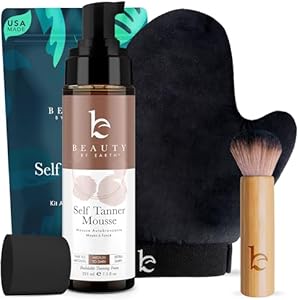 Self Tanner Tanning Mousse Kit - USA Made with Natural & Organic Ingredients, Self Tan Kit with Kabuki Brush & Mitt, Tanning Foam for Fake Tan, Sunless Tanner, Self Tanners Best Sellers Beauty By Earth