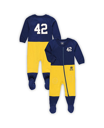 Infant Boys and Girls Navy Notre Dame Fighting Irish #42 Football Uniform Full-Zip Footed Jumper Wes & Willy