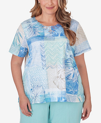 Plus Size Hyannisport Patchwork Leaf T-Shirt with Lace Detail Alfred Dunner
