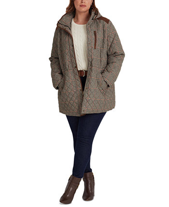 Женское стеганое пальто с капюшоном и отделкой из искусственной кожи больших размеров Ralph Lauren