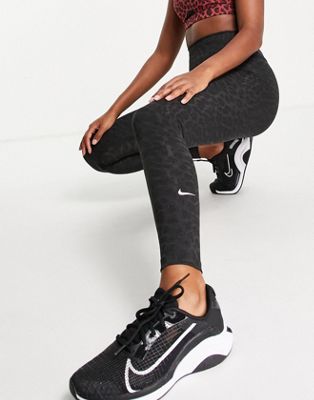 Черные леггинсы Nike Training Dri-FIT One Tight Glitter Leopard Pack Nike