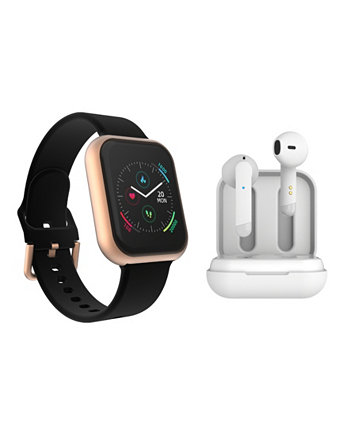 Air 3 Unisex Black Silicone Strap Smartwatch 40mm with White Amp Plus Wireless Earbuds Bundle ITouch
