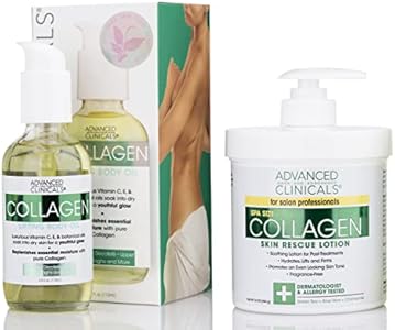 Advanced Clinicals Collagen Body Cream Moisturizer Lotion + Collagen Body Oil Skin Care 2 Piece Set – Tightening, Firming, & Hydrating Skin Care Set To Reduce Crepey Skin, Wrinkles, & Stretch Marks Advanced Clinicals