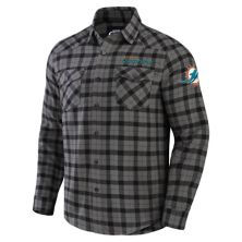 Men's NFL x Darius Rucker Collection by Fanatics Gray Miami Dolphins Flannel Long Sleeve Button-Up Shirt NFL x Darius Rucker Collection by Fanatics
