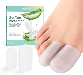 Welnove Gel Toe Cap and Protector - Silicone Toe Covers - Toe Cushions for Pain Relief, Missing or Ingrown Toenails, Corns, Calluses, Blisters - Infused Aloe Vera Extract (4 Large + 8 Medium, Clear) Welnove