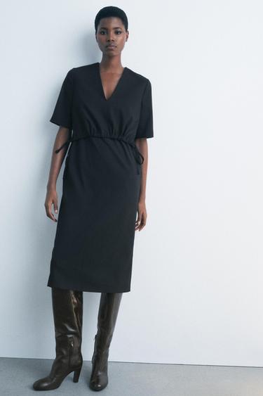 V-NECK MIDI DRESS ZW COLLECTION ZARA