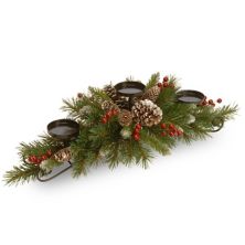30&#34; Green and Brown Frosted Berry Christmas Centerpiece and Candle Holder National Tree Company