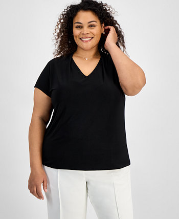 Plus Size Solid Short-Sleeve V-Neck Top Kasper