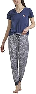 Tommy Hilfiger Women's Top and Logo Pant Lounge Bottom Pajama Set Pj, Nb/Pckdhrtalvnb, L Tommy Hilfiger