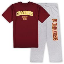 Мужской комплект для сна с футболкой и пижамными штанами «Washington Commanders Big & Tall» бордового/серого цвета «Concepts» Unbranded