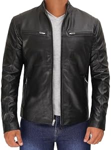 Decrum Mens Leather Jacket - Cafe Racer Style Real Lambskin Leather Jacket Men Decrum