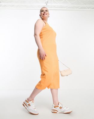 Оранжевое облегающее трикотажное платье миди без рукавов Vero Moda Curve VERO MODA