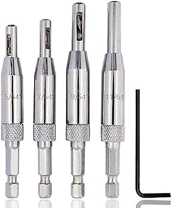 Saiper 4pcs HSS Door Self Centering Hinge Hole Opening Drill Bit Set, 1/4" Hex Shank Doors Cabinet Hinge Drill Bits Tool Set (5/64", 7/64", 9/64", 11/64") Saipor