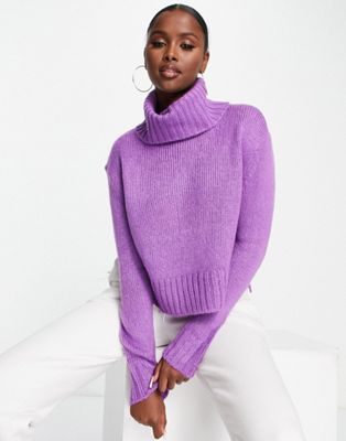 Темно-фиолетовый укороченный свитер свободного кроя с высоким воротником Brave Soul cattio Brave Soul
