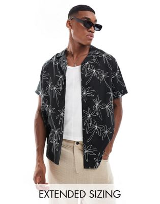 ASOS DESIGN relaxed revere beachy shirt with palm tree print in black  ASOS DESIGN