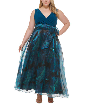 Платье больших размеров из органзы без рукавов с бантом спереди и V-образным вырезом Eliza J