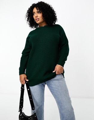 Зеленый вязаный свитер с заниженными плечами Yours Yours