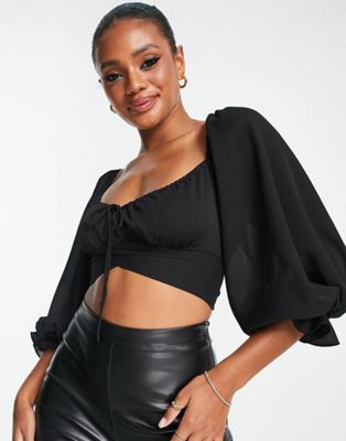 Parallel Lines crop top with balloon sleeves in black Parallel Lines