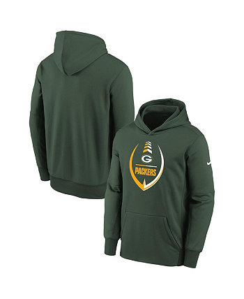Пуловер с капюшоном Green Green Bay Packers Icon Performance для мальчиков и девочек Nike