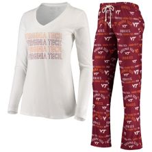 Женский комплект Concepts Sport Maroon/White Virginia Tech Hokies, флагманский комплект из футболки и брюк с длинным рукавом для сна Unbranded