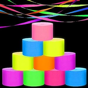 Whaline 1344.8Ft Glow Crepe Paper 14 Rolls UV Reactive Fluorescent Neon Paper Streamers UV Glow Party Neon Streamer Black Light Party Streamers for Wedding Birthday Glow Party Neon Party Decor Whaline