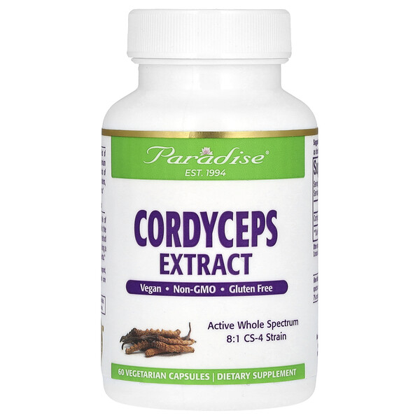 Cordyceps Extract - 60 вегетарианских капсул - Paradise Herbs Paradise Herbs