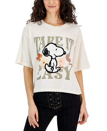 Juniors' Snoopy Take It Easy Crewneck T-Shirt Peanuts