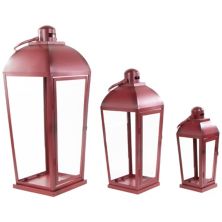 Set of 3 Red Antique Style Candle Lanterns 23.5&#34; Christmas Central