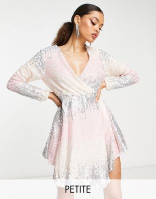 Collective The Label Petite Exclusive sequin wrap mini dress in ombre Collective The Label Petite