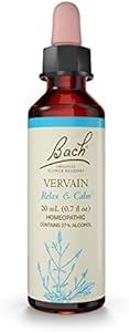 Bach Original Flower Remedies, Vervain for Relaxation and Calm, Natural Homeopathic Flower Essence, Holistic Wellness, Vegan, 20mL Dropper Bach