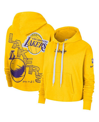 Золотая женская укороченная толстовка с капюшоном Los Angeles Lakers Courtside Team Nike