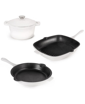 Neo Cast Iron Grill Pan, Fry Pan and 3 Quart Dutch Oven, Set of 3 BergHOFF